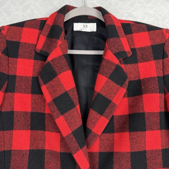 Vtg Wool Blend Blazer Jacket Women M/L Red Black Buffalo Check Plaid Hipster 90s - Picture 2 of 11
